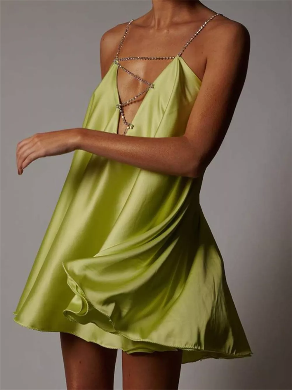 Rhinestone Embellished Plunge Mini Dress, image 5