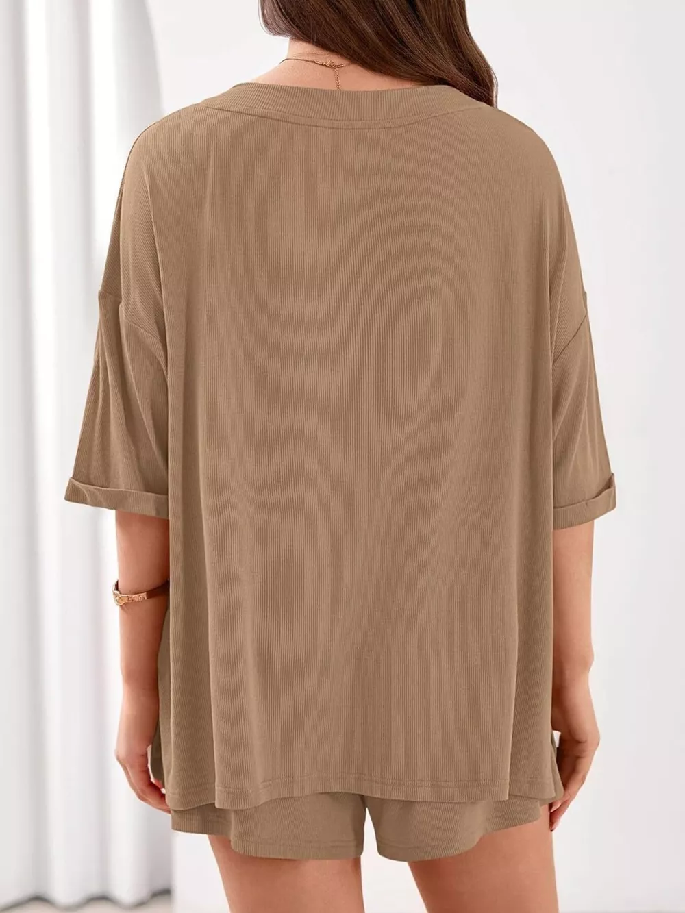 Casual Solid Color V-Neck Top & Shorts Set, image 7