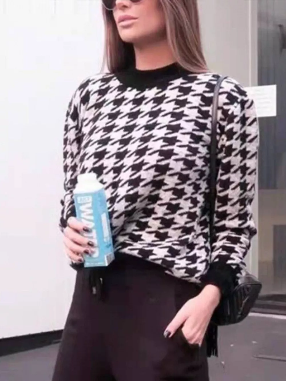 Houndstooth Pattern Oversized Sweater, image 8