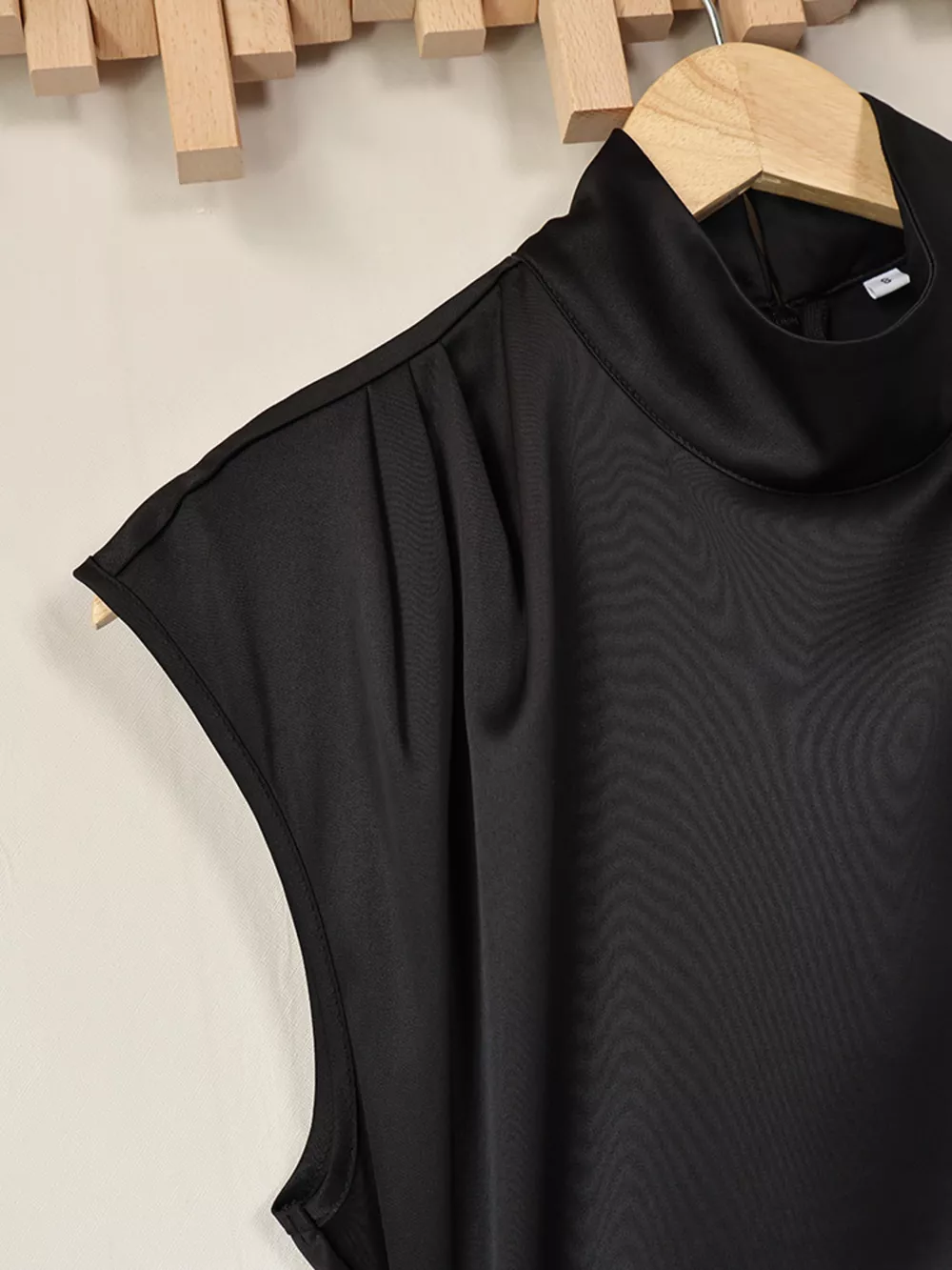 Satin Mock Neck Sleeveless Mini Dress with Lace Hem, image 10