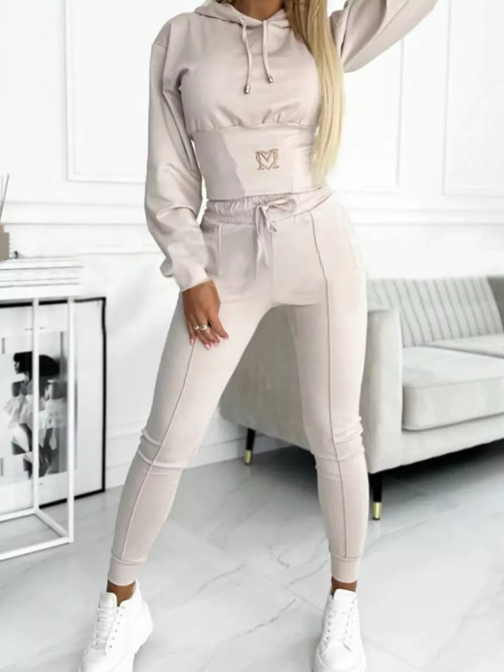 Full Size Drawstring Cropped Hoodie and Pants Set Plus Size, image 9