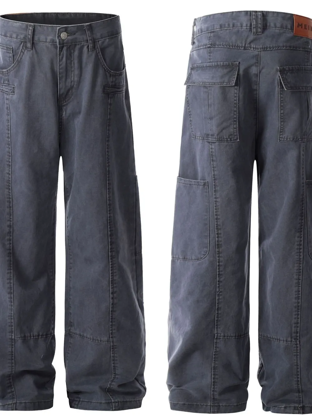 Men's Wide Leg Cargo Pants with Stitching Detail, image 5