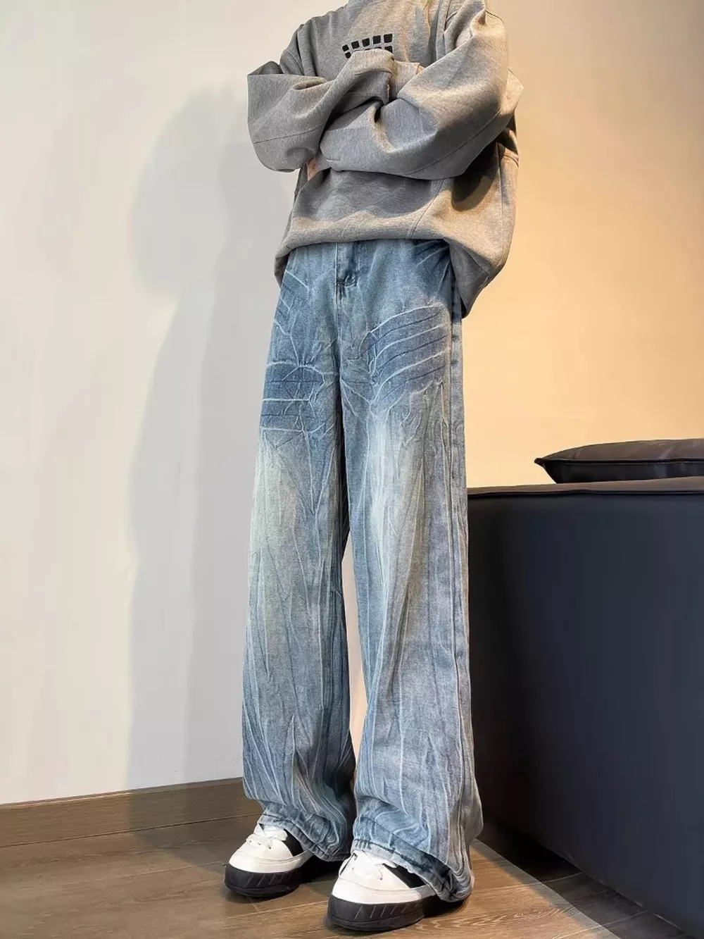 Men's Full Size Vintage Wash Wide Leg Jeans Plus Size, image 2