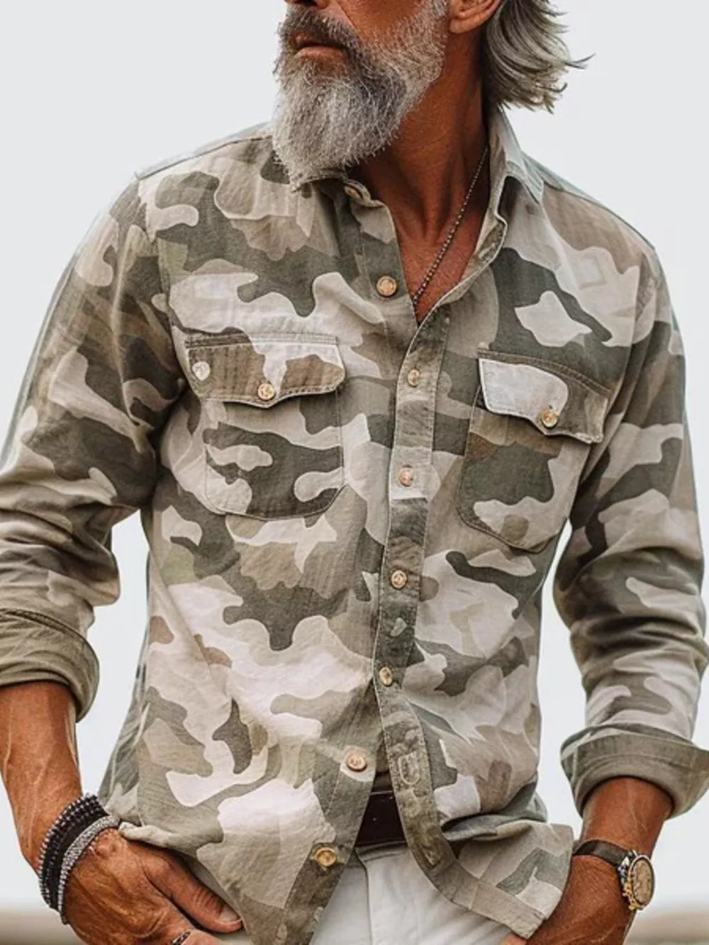 Men's Full Size Camouflage Print Shirt with Dual Chest Pockets Plus Size, image 6