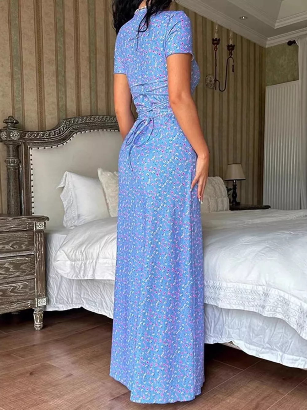 Floral Print Short Sleeve Maxi Dress, image 4