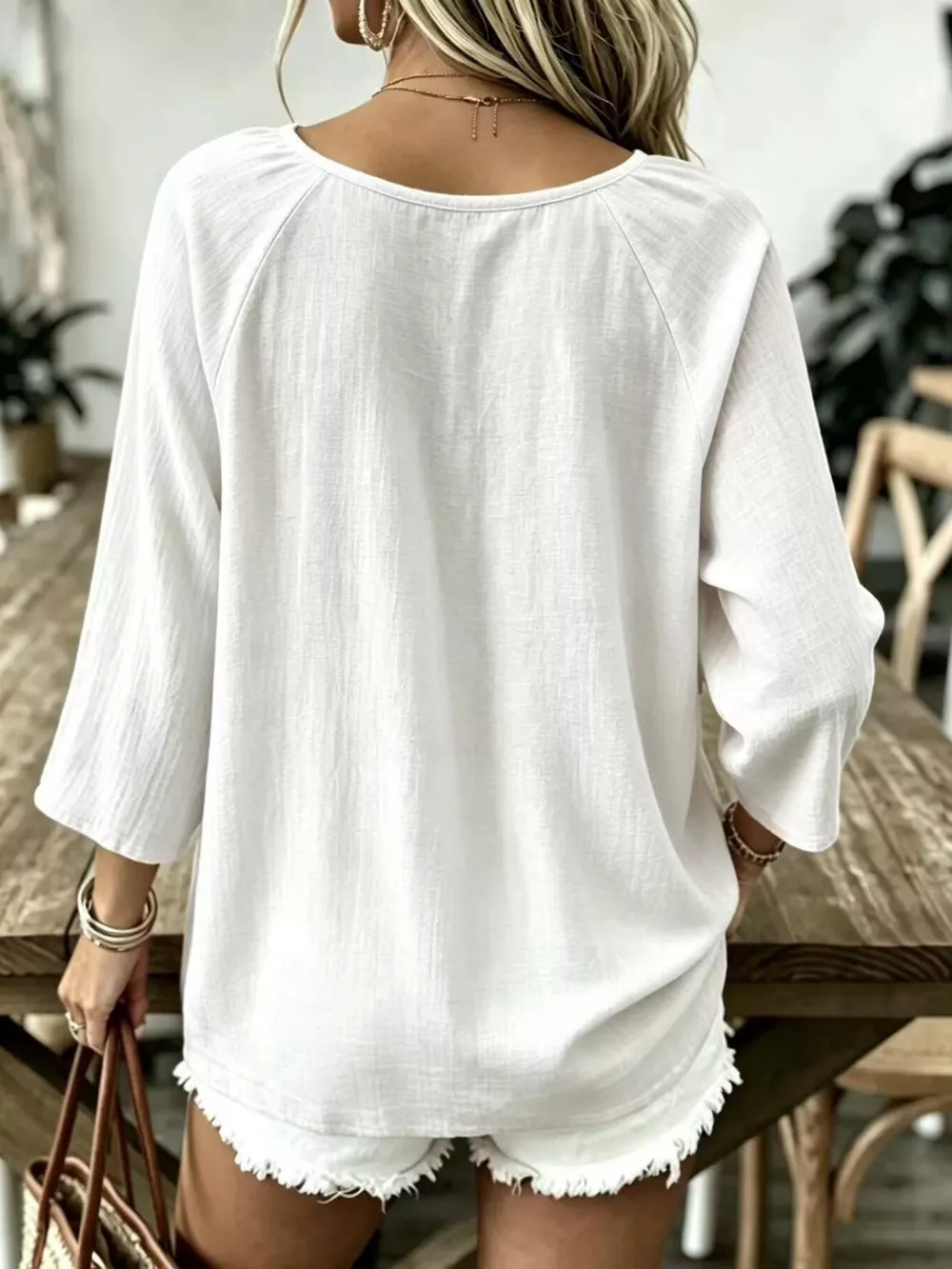 Full Size Textured V-Neck Casual T-Shirt Plus Size, image 26
