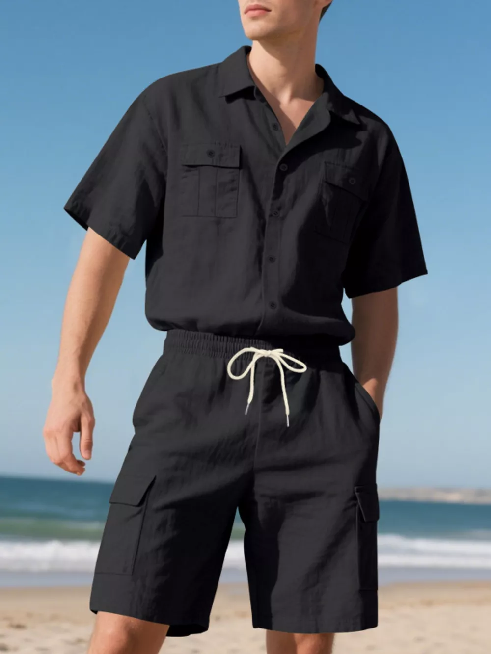 Men's Full Size Button Up Shirt and Shorts Set Plus Size, image 9