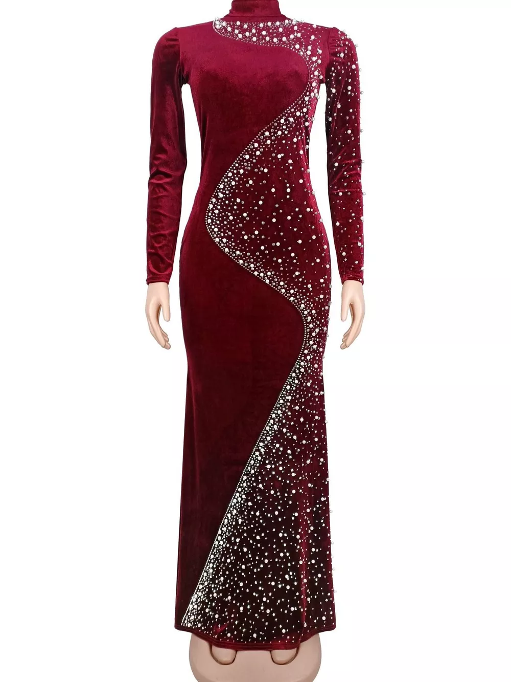 Rhinestone Embellished Velvet Mermaid Evening Maxi Dress, image 9