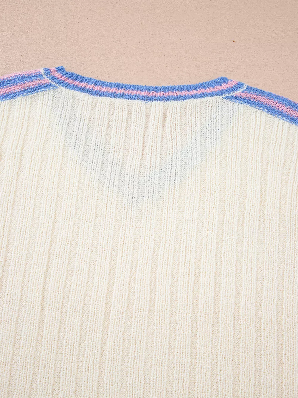 Striped V Neck Dolman Sleeve Rib Knit Oversized Sweater with Slits, image 9