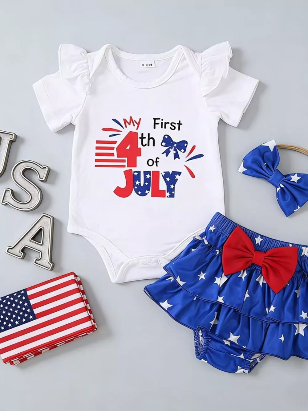 Children's My First 4th of July Bodysuit & Skort & Headband Set, image 7