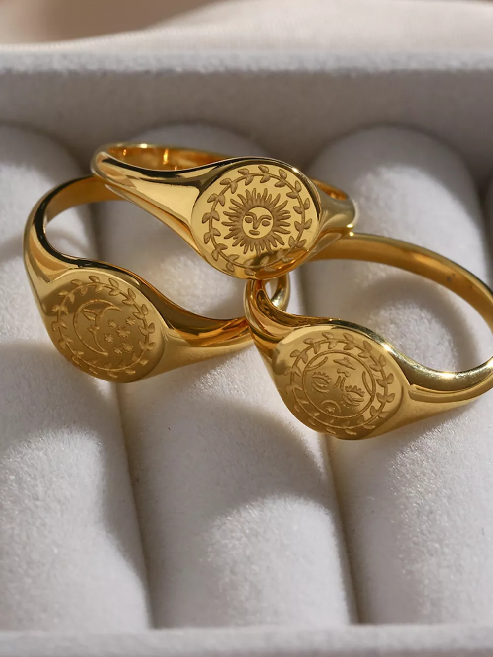 18K Gold-Plated Sun Motif Signet Ring, image 9
