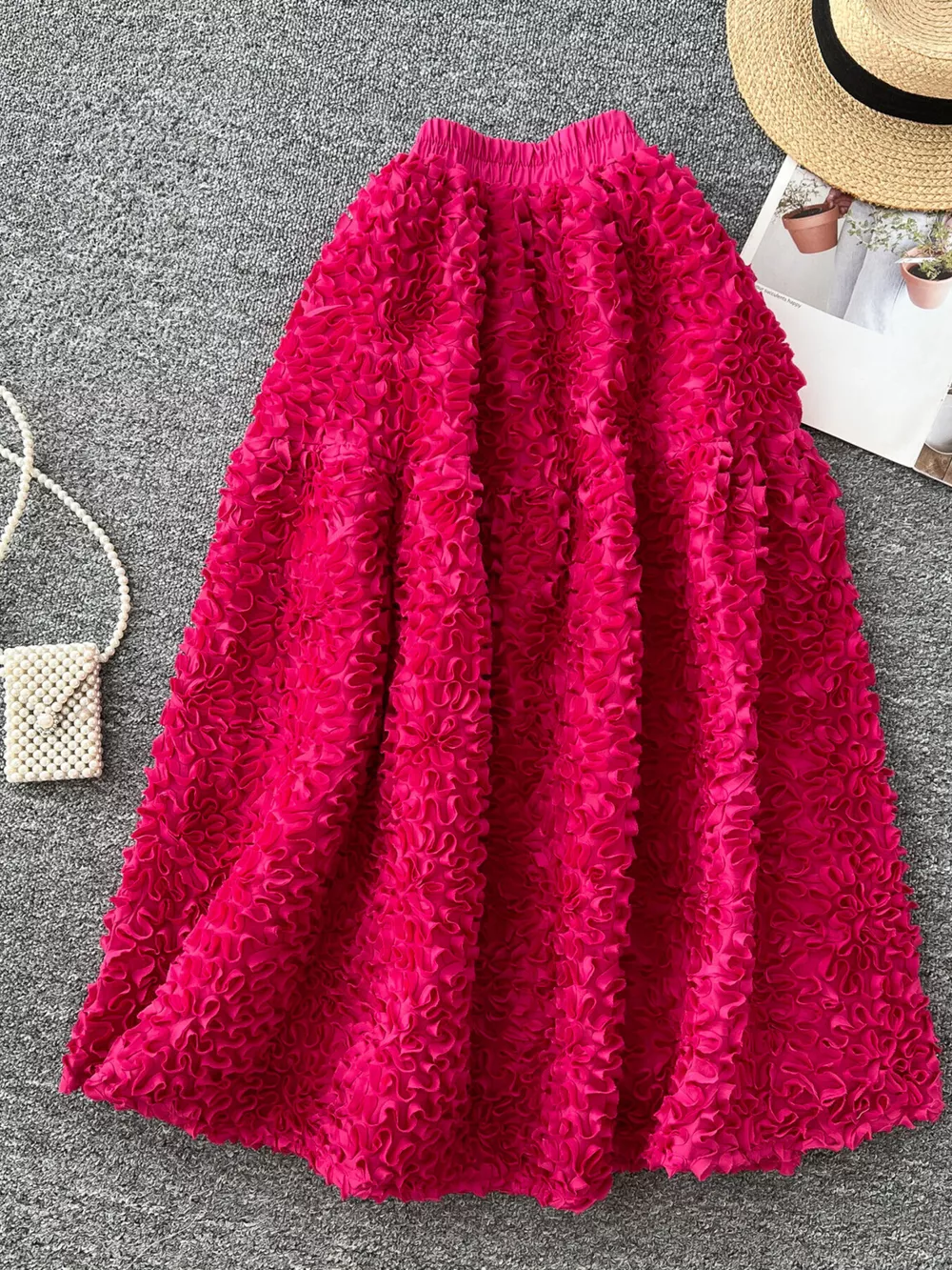 Elegant 3D Lace Trim High‑Waist A‑Line Midi Skirt, image 2