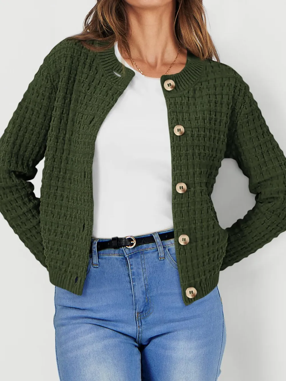 Textured Knit Button-Front Cardigan, image 10