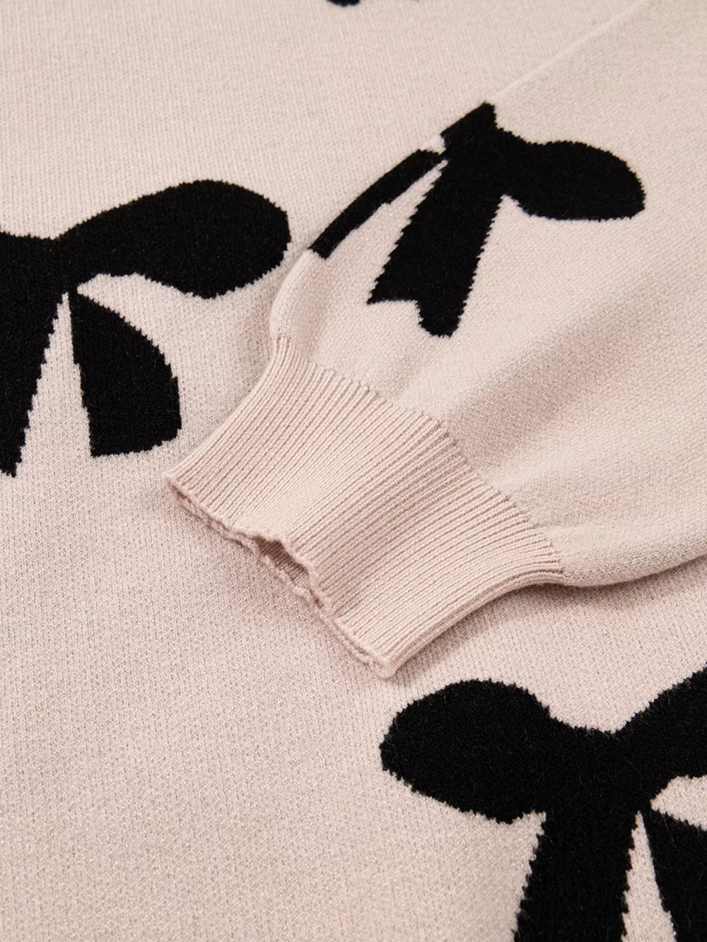 Pearl Embellished Bow Pattern Loose Sweater, image 9