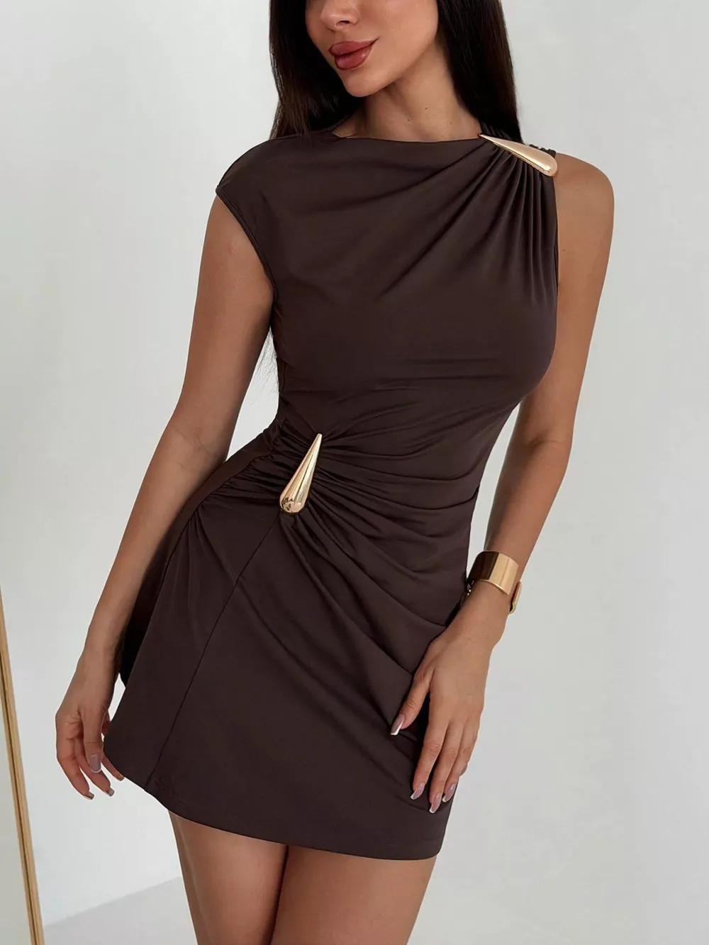 Ruched Asymmetrical Sleeveless Mini Dress, image 6