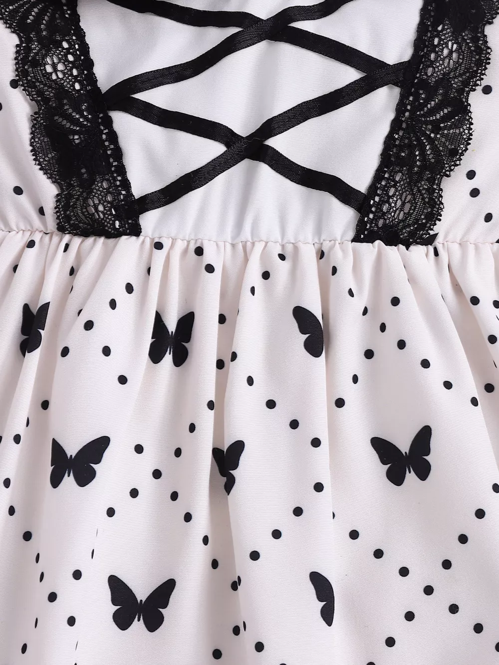 Children's Butterfly Print Lace Trim Peter Pan Collar Dress, image 4