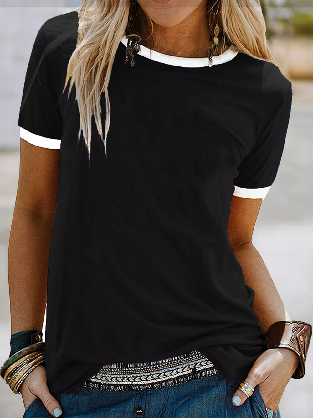 Casual Contrast Trim Short Sleeve T-Shirt