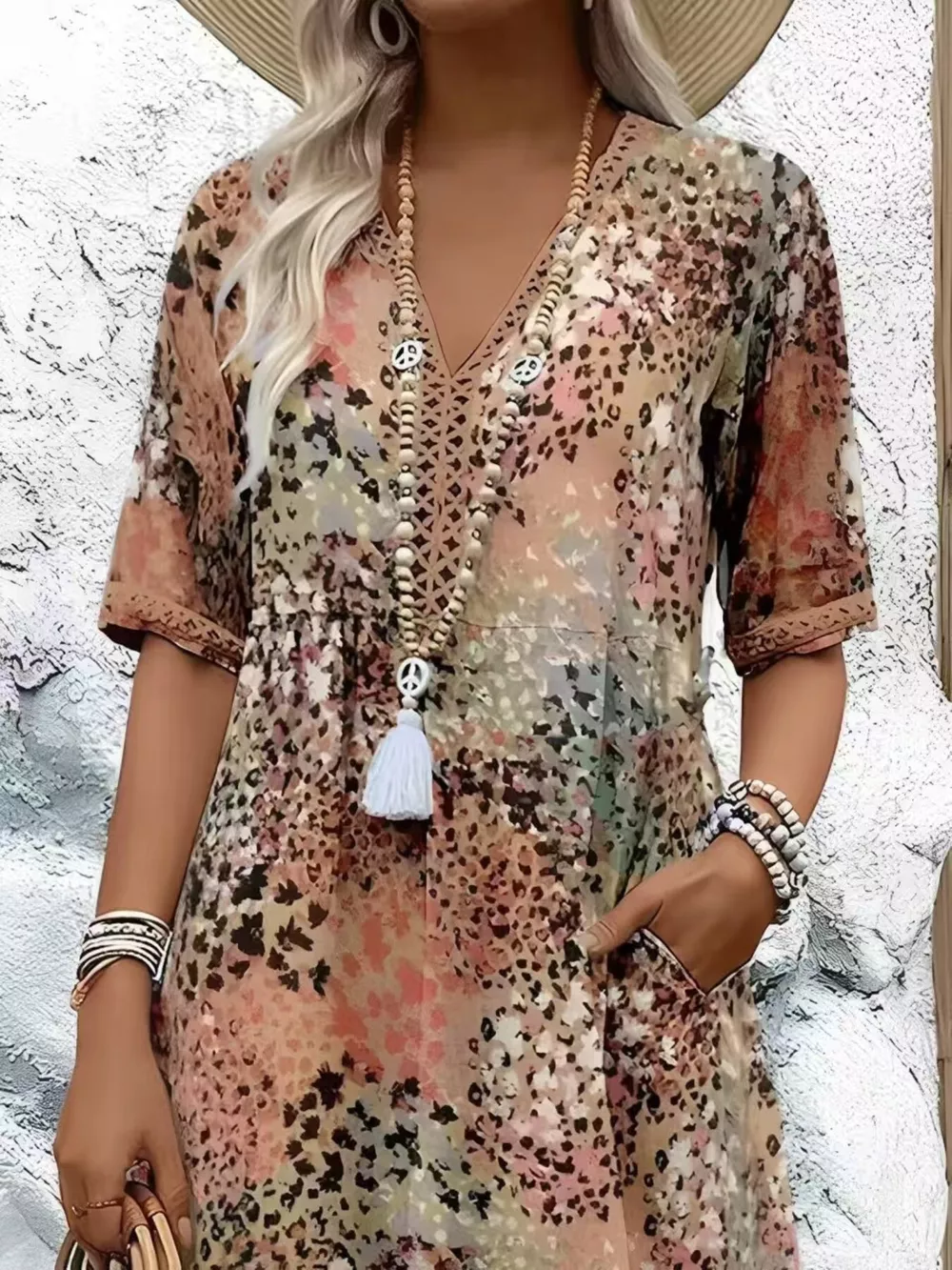 Full Size Printed V-Neck Half Sleeve Dress Plus Size, image 3