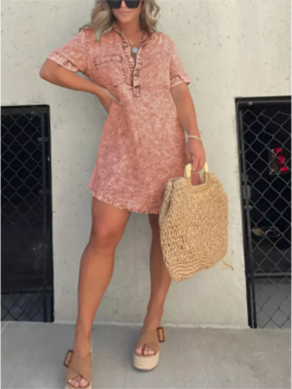 Full Size Raw Hem Short Sleeve Dress Plus Size