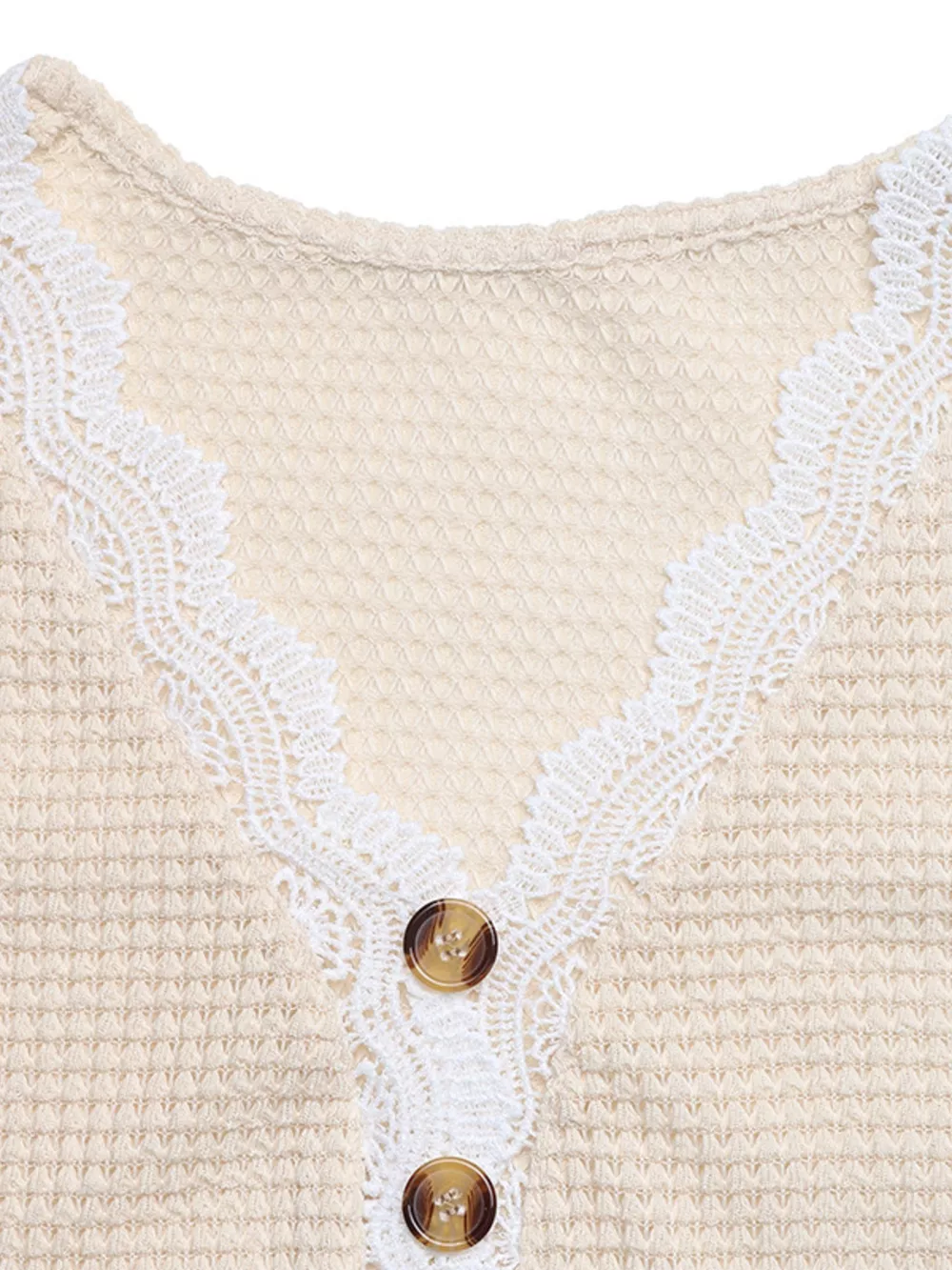 Lace Trim Waffle Knit T-Shirt, image 6