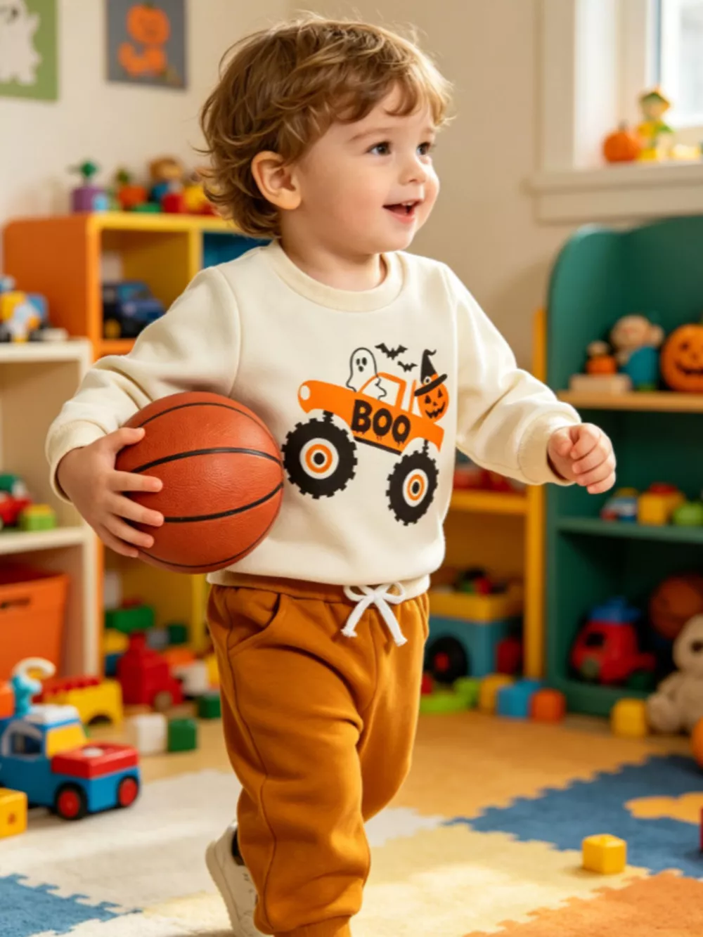 Children's Halloween Monster Truck Graphic Sweatshirt and Pants Set, image 3