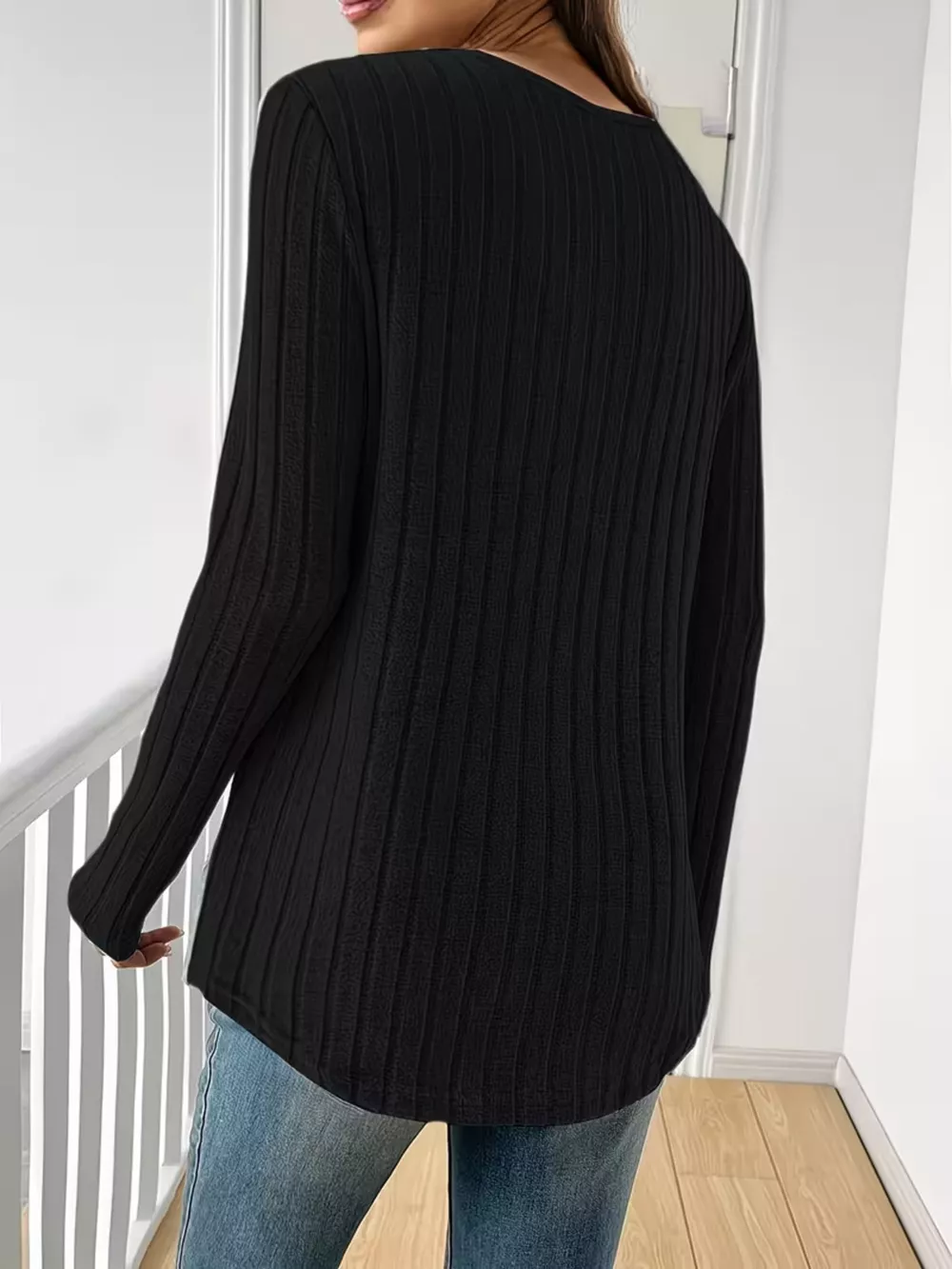 Ribbed Knit Long Sleeve T-Shirt, image 5