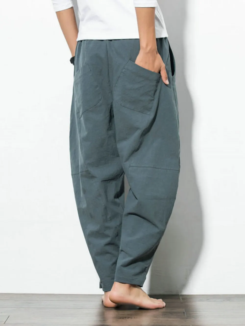 Men's Plus Size Casual Drawstring Wide Leg Pants, image 3