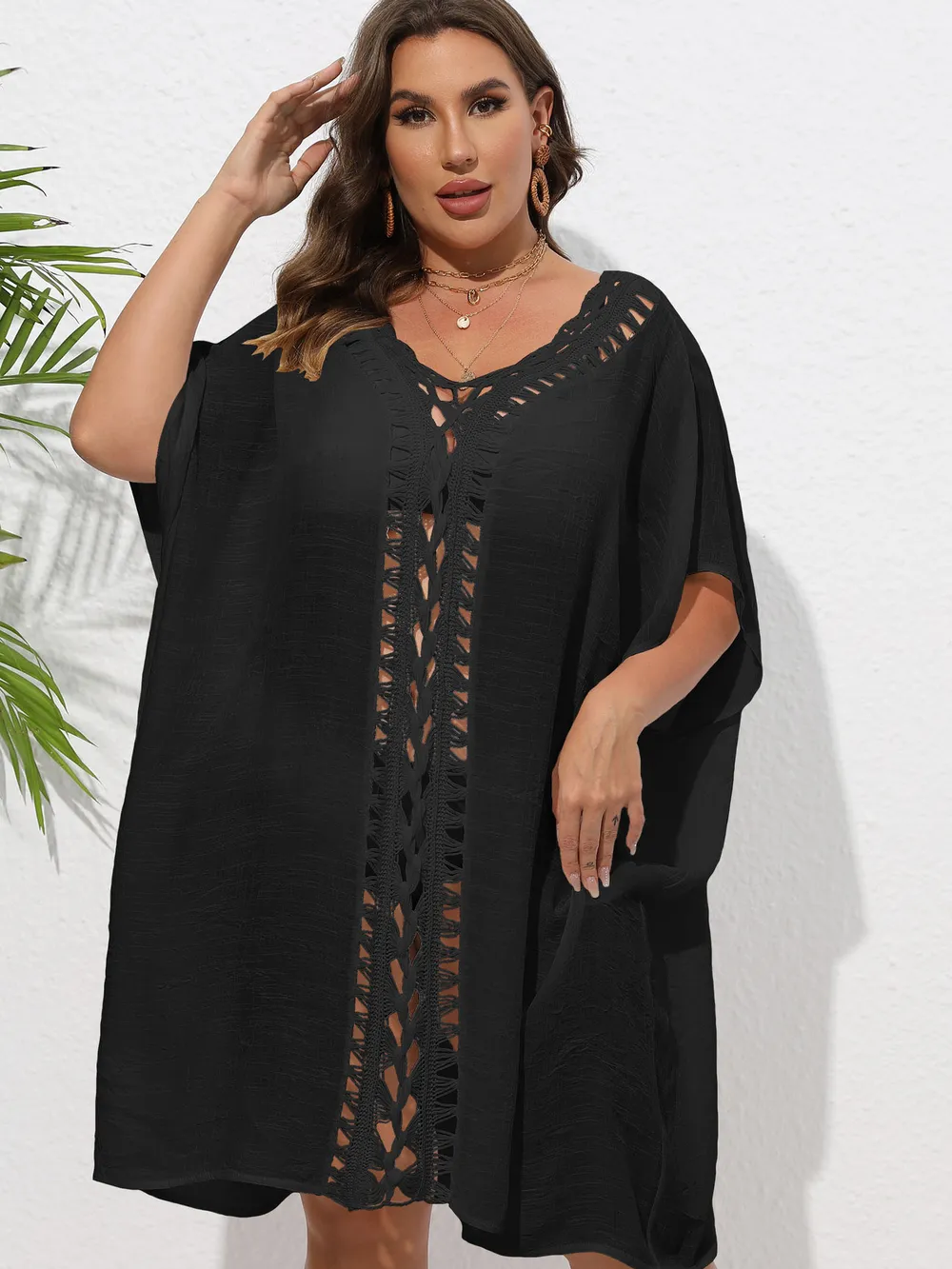 Crochet Trim V-Neck Beach Cover Up Dress, image 16