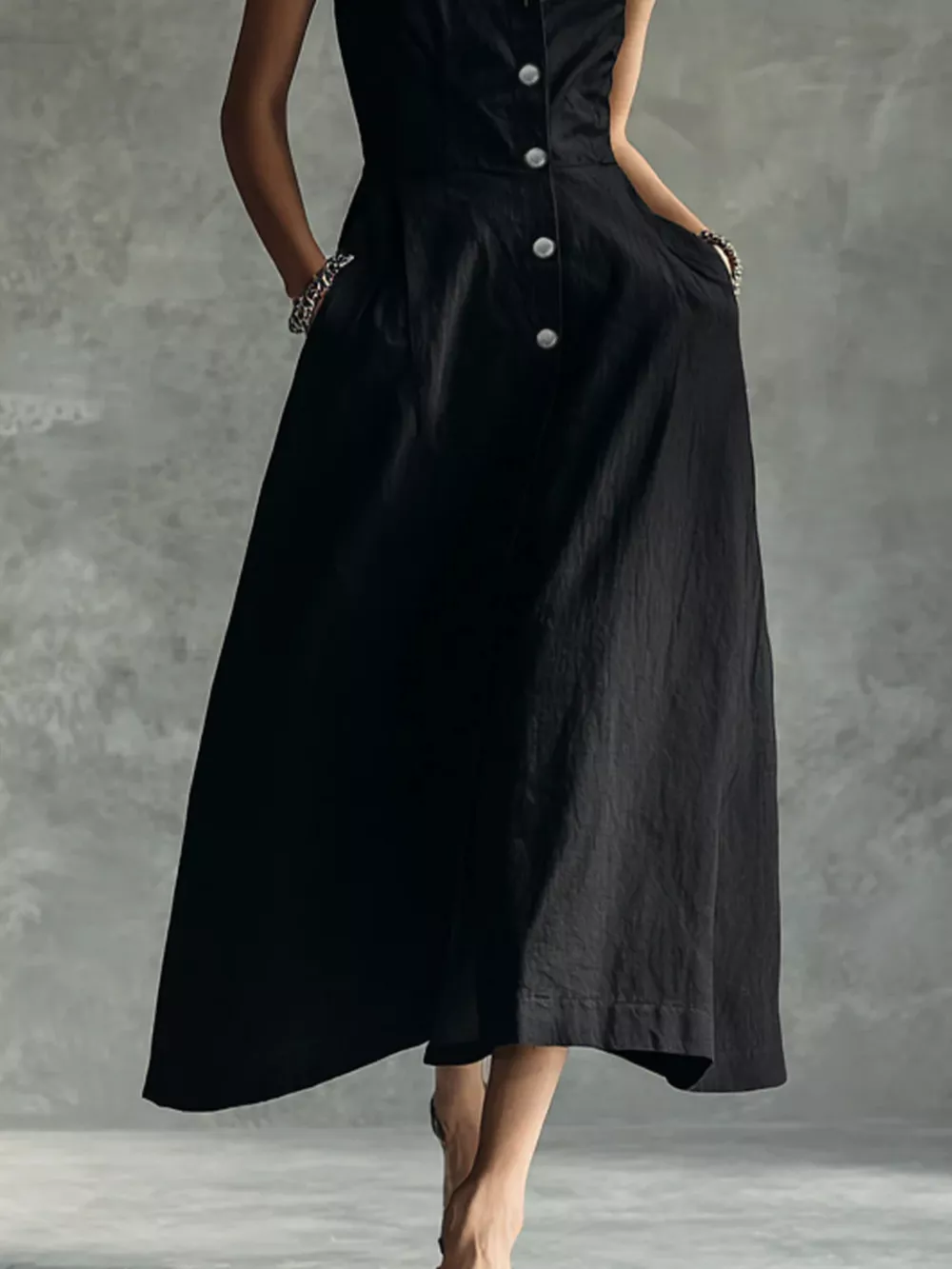 Sleeveless Button-Down Midi Shirt Dress, image 4
