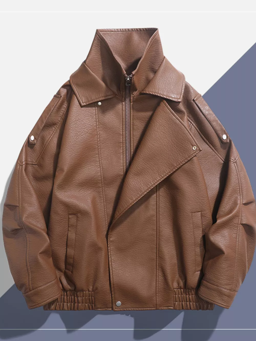 Men's Zip Up Leather Moto Jacket, image 5