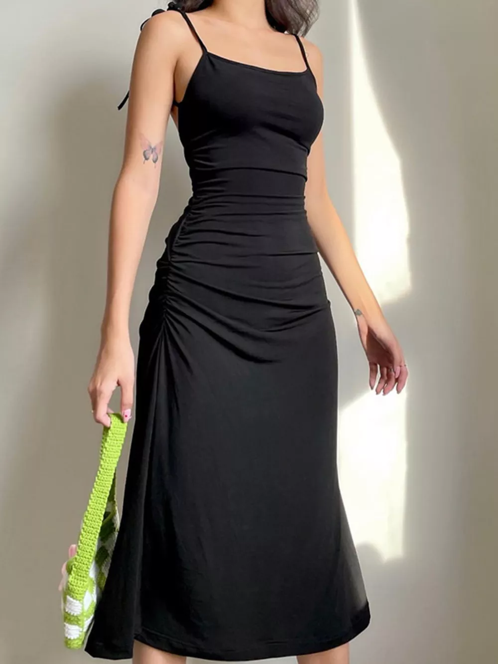 Ruched Tie Shoulder Midi Dress, image 3