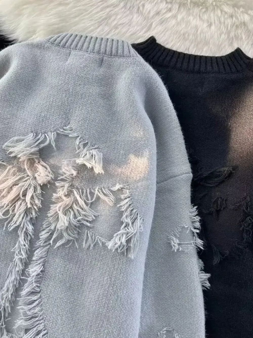 Men's Plus Size Distressed Knit Pullover Sweater, image 5
