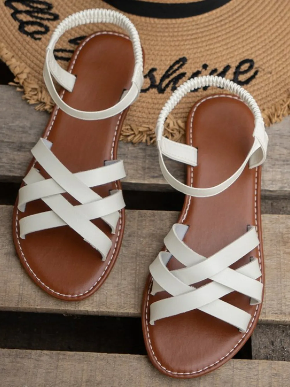 Criss Cross Strap Flat Sandals, image 2