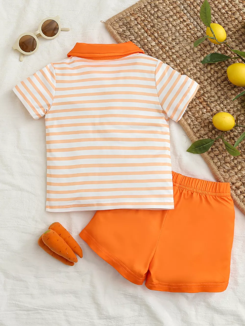 Children's Striped Polo Shirt & Solid Shorts Set, image 6