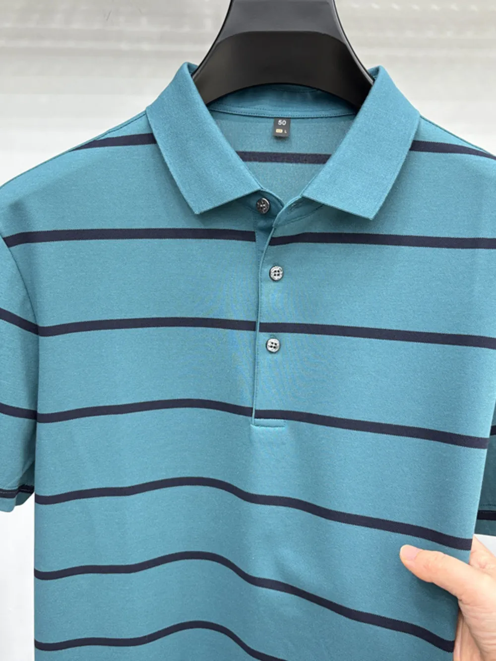 Men's Plus Size Striped Button Detail Short Sleeve Polo, image 7