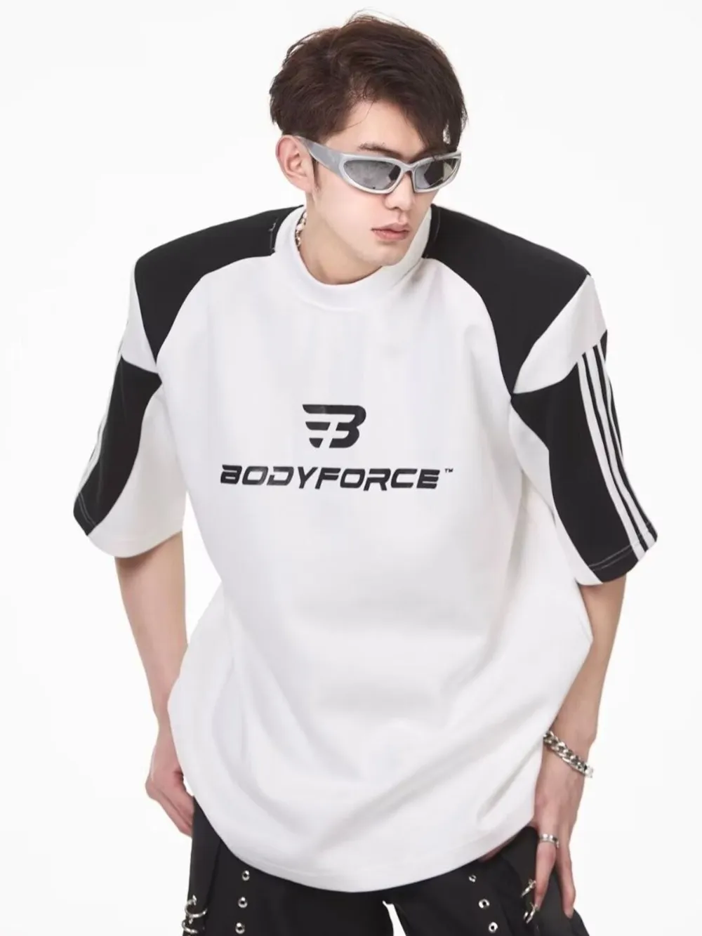 Men's Full Size Contrast Panels Round Neck T-Shirt Plus Size, image 6