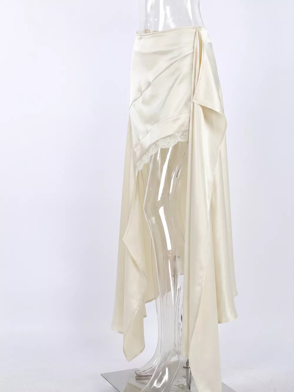 Satin High-Low Lace Trim Skirt, image 8