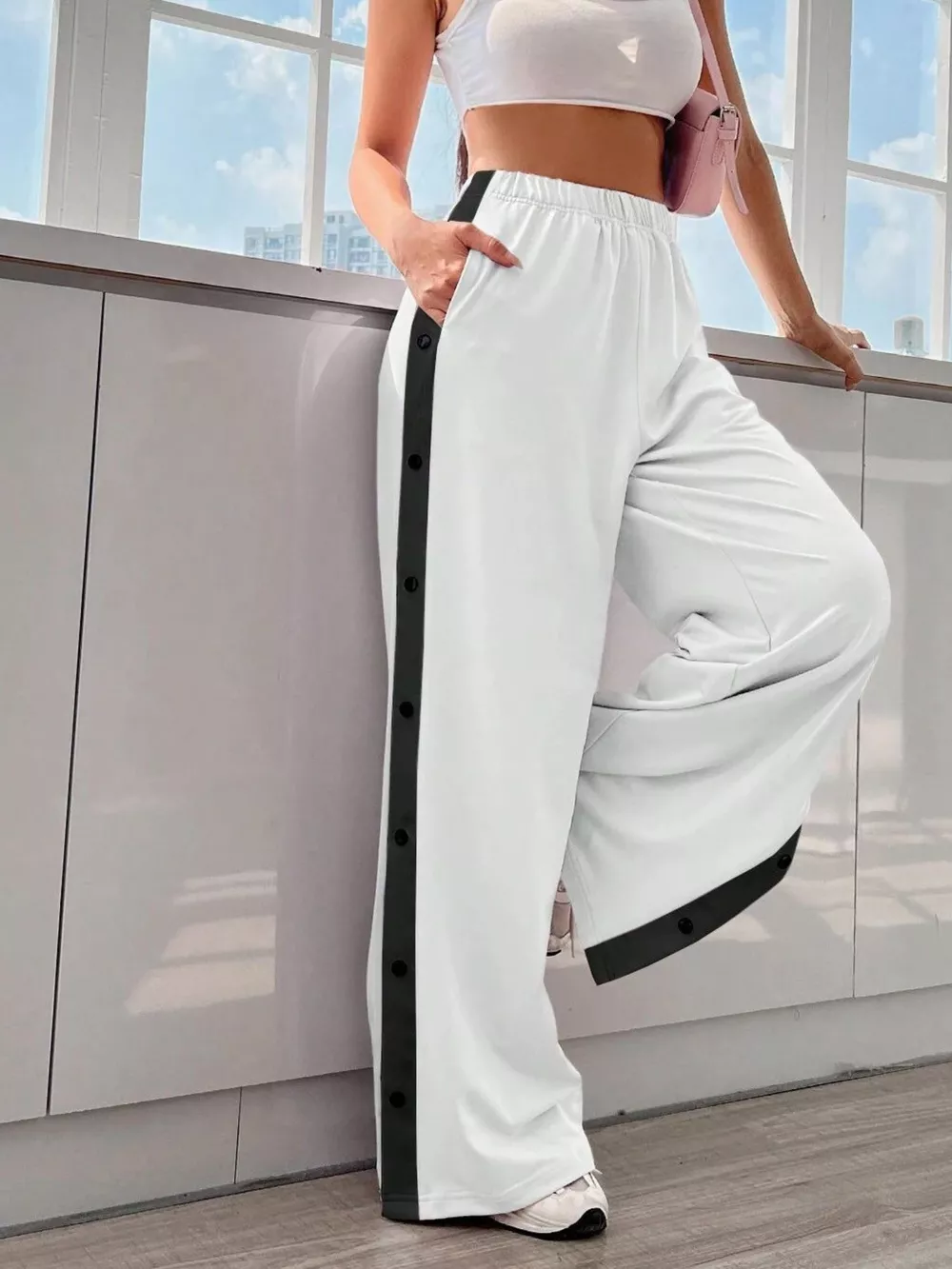 Two-Tone Side Snap Wide Leg Pants, image 11