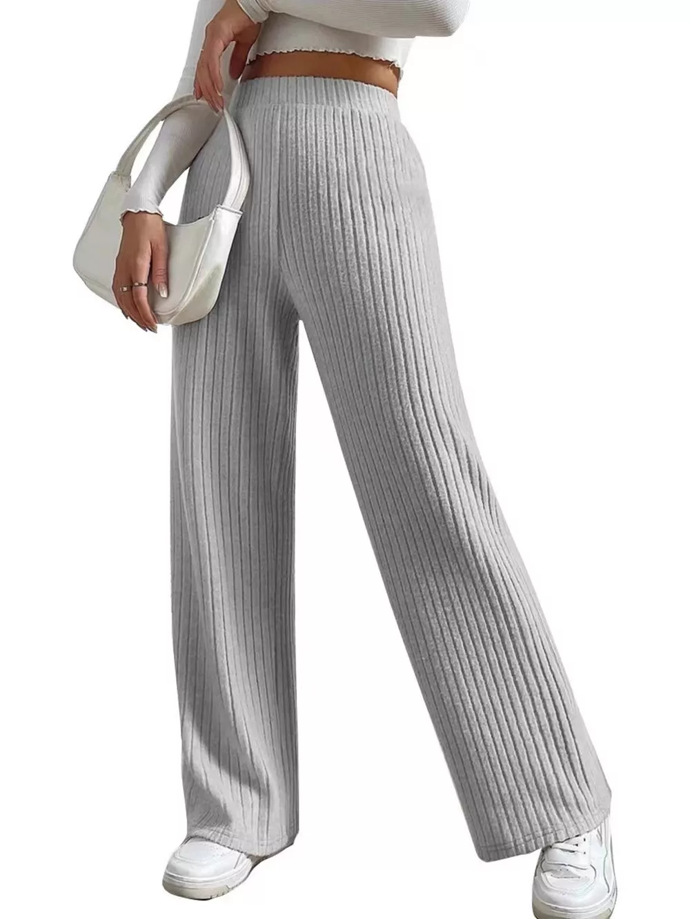Ribbed Knit Wide-Leg Sweater Pants, image 7