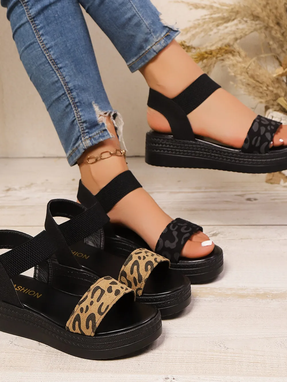 Leopard Print Platform Sandals, image 2