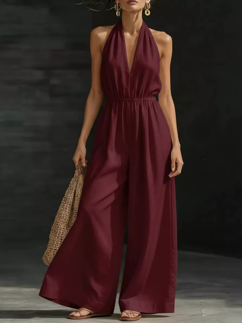Full Size Halter Neck Wide-Leg Jumpsuit Plus Size, image 6