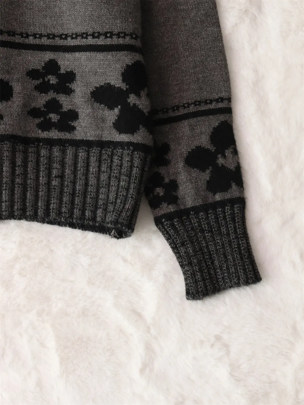 Flower Zip Collar Long Sleeve Sweater, image 20