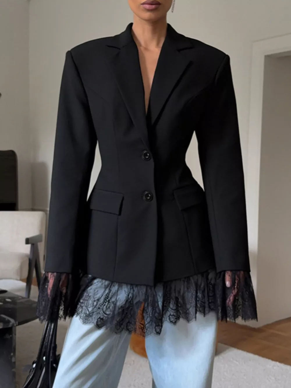 Lace Hem Button Down Blazer