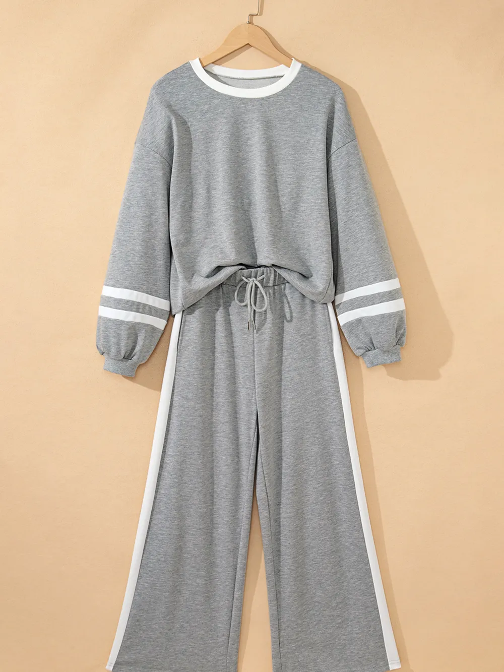 Contrast Trim Round Neck Top and Pants Set, image 19