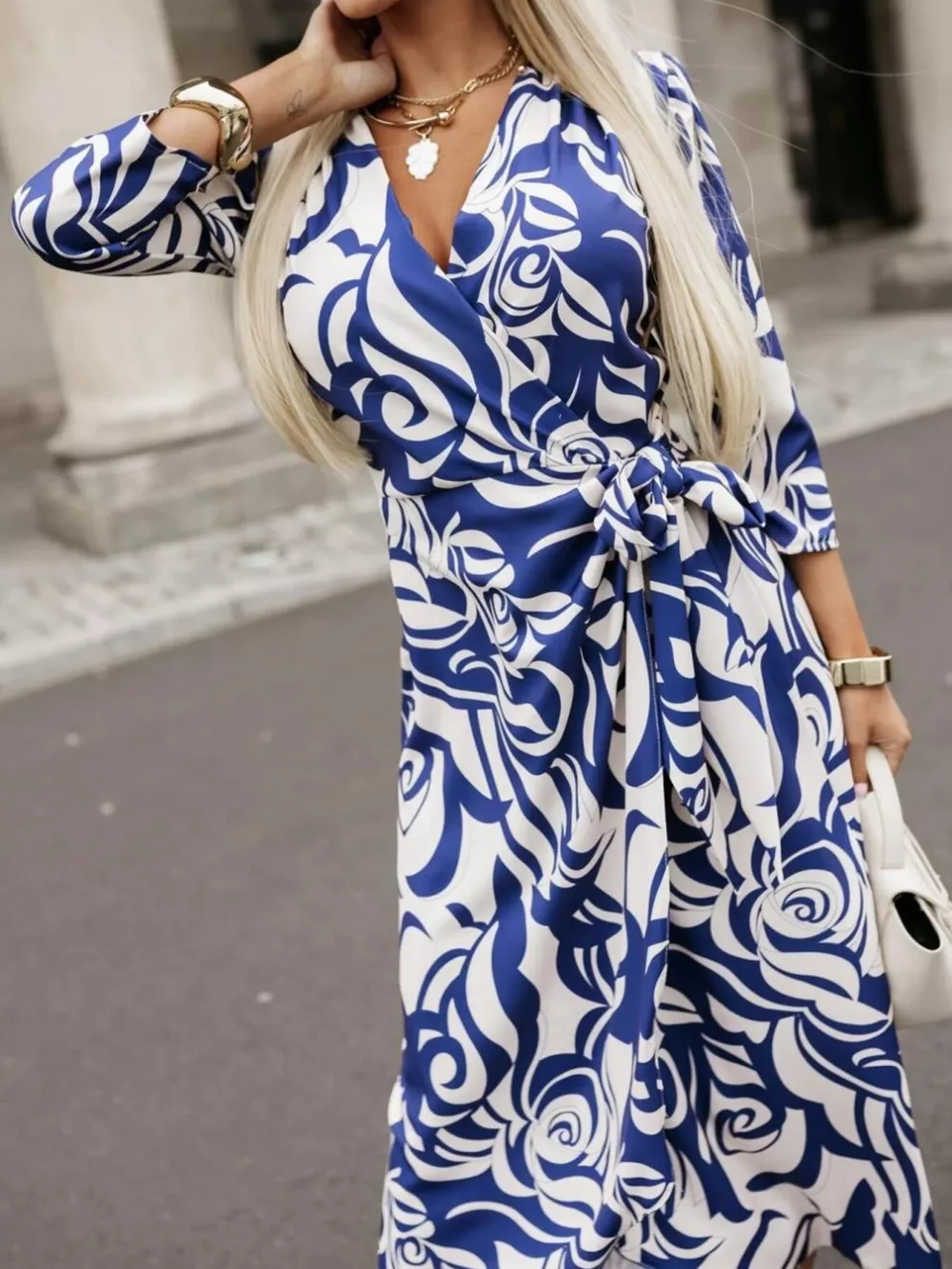 Printed Surplice Long Sleeve Wrap Dress, image 18