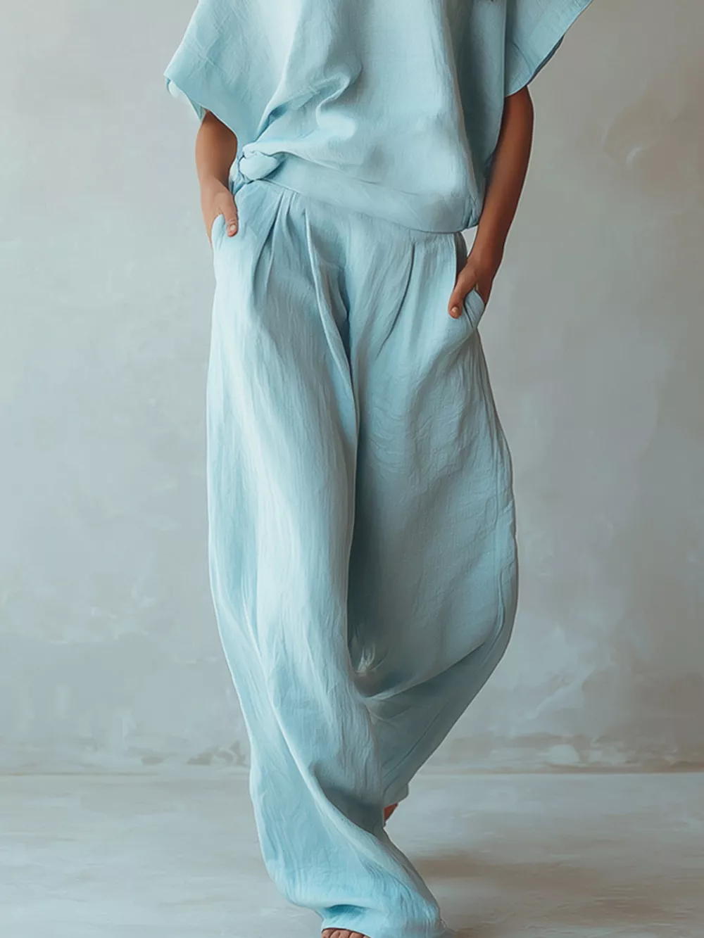 Full Size Solid Color Top and Wide-Leg Pants Set Plus Size, image 6