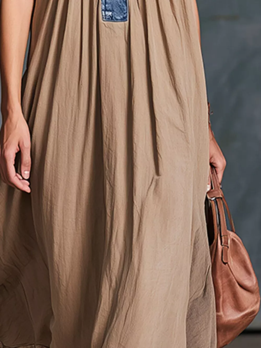 Sleeveless Denim Patchwork Midi Dress, image 5