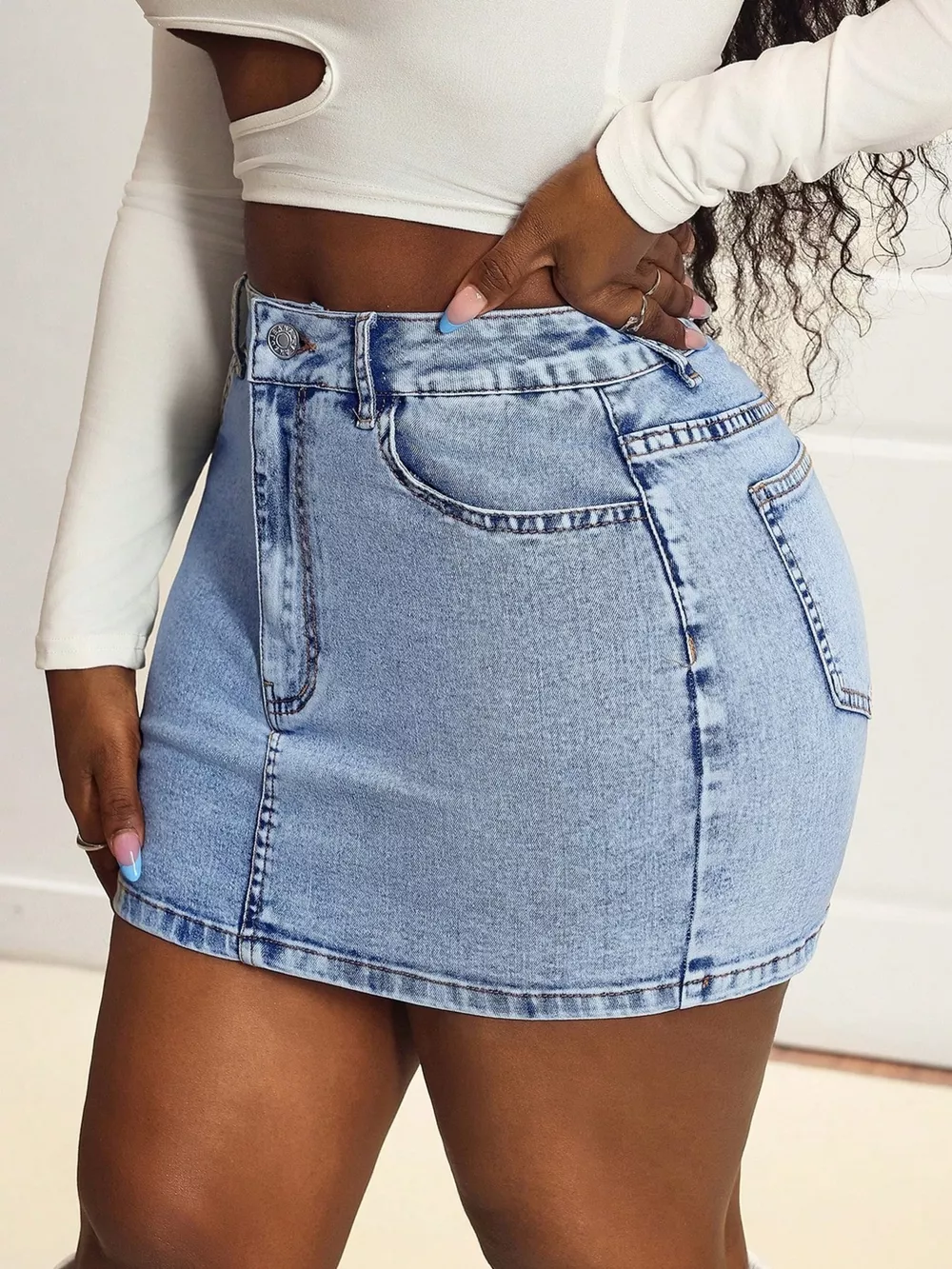 High Waist Mini Denim Skirt, image 2