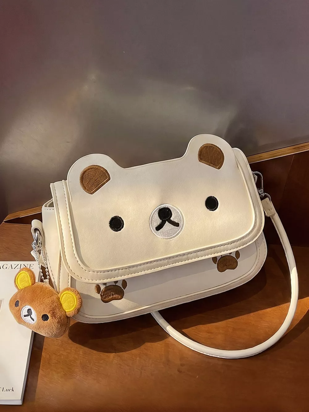Cartoon Bear Crossbody Bag with Plush Bear Charm, image 8