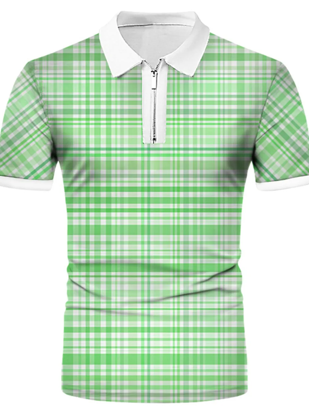 Men's Full Size Plaid Quarter Zip Short Sleeve Polo Plus Size, image 5
